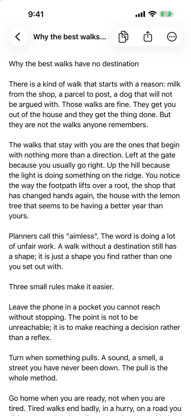 A finished transcript in Scrollscript: an article's paragraphs as plain, selectable text